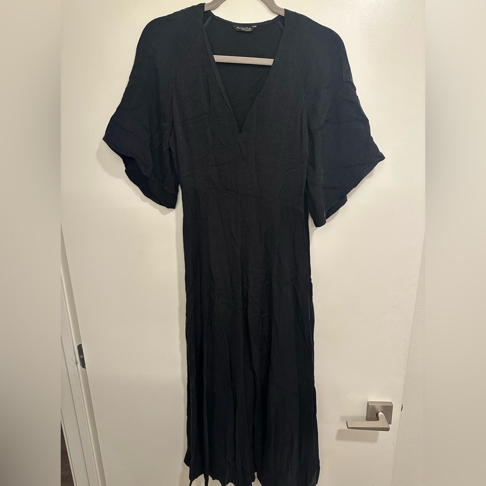 Massimo Dutti Black V-Neck Dress